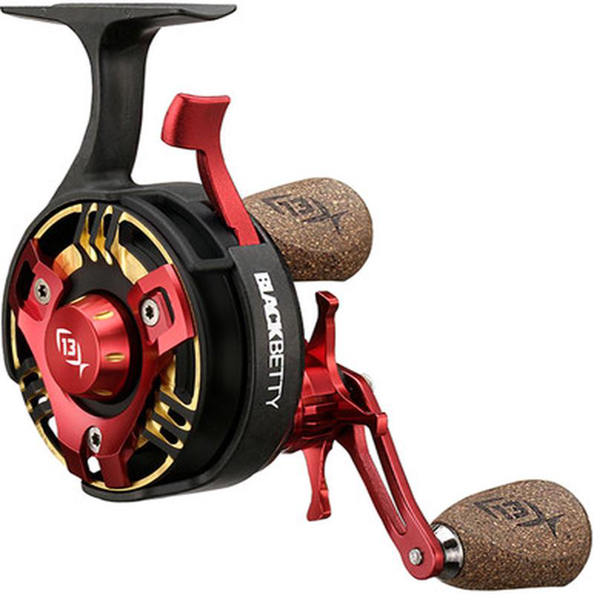 13 Fishing Black Betty FreeFall Trick Shop Edition RedGoldSilver Ice Reel 8211 Left Hand